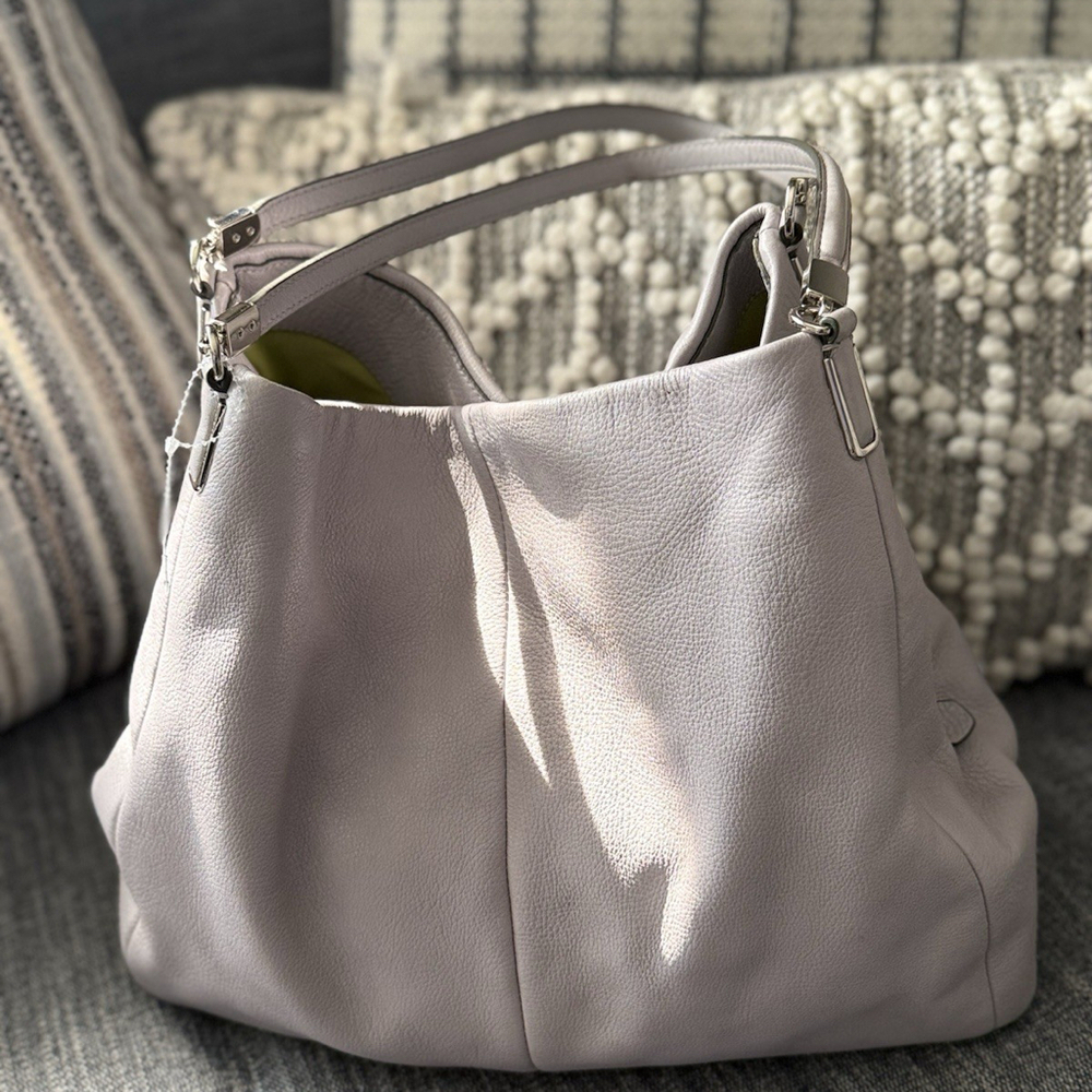 Coach Women Madison Phoebe Leather Shoulder Bag Purplish Gray Medium